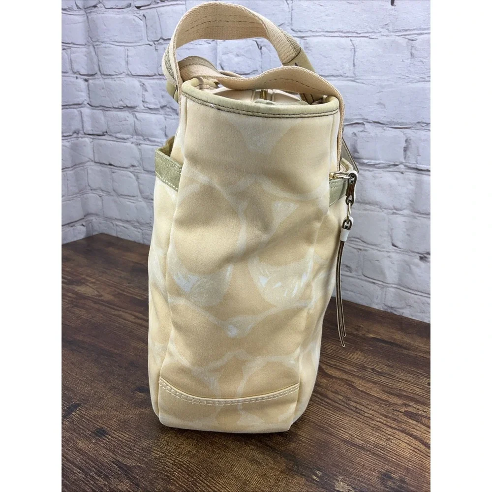 Coach Signature Print Tote Bag Purse Satchel Handbag Designer Tan - Picture 3 of 10